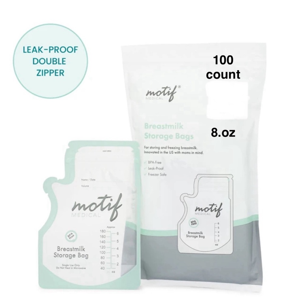 3X -Medical Mint & White Breastmilk Storage Bags - 100 Count, 8 oz